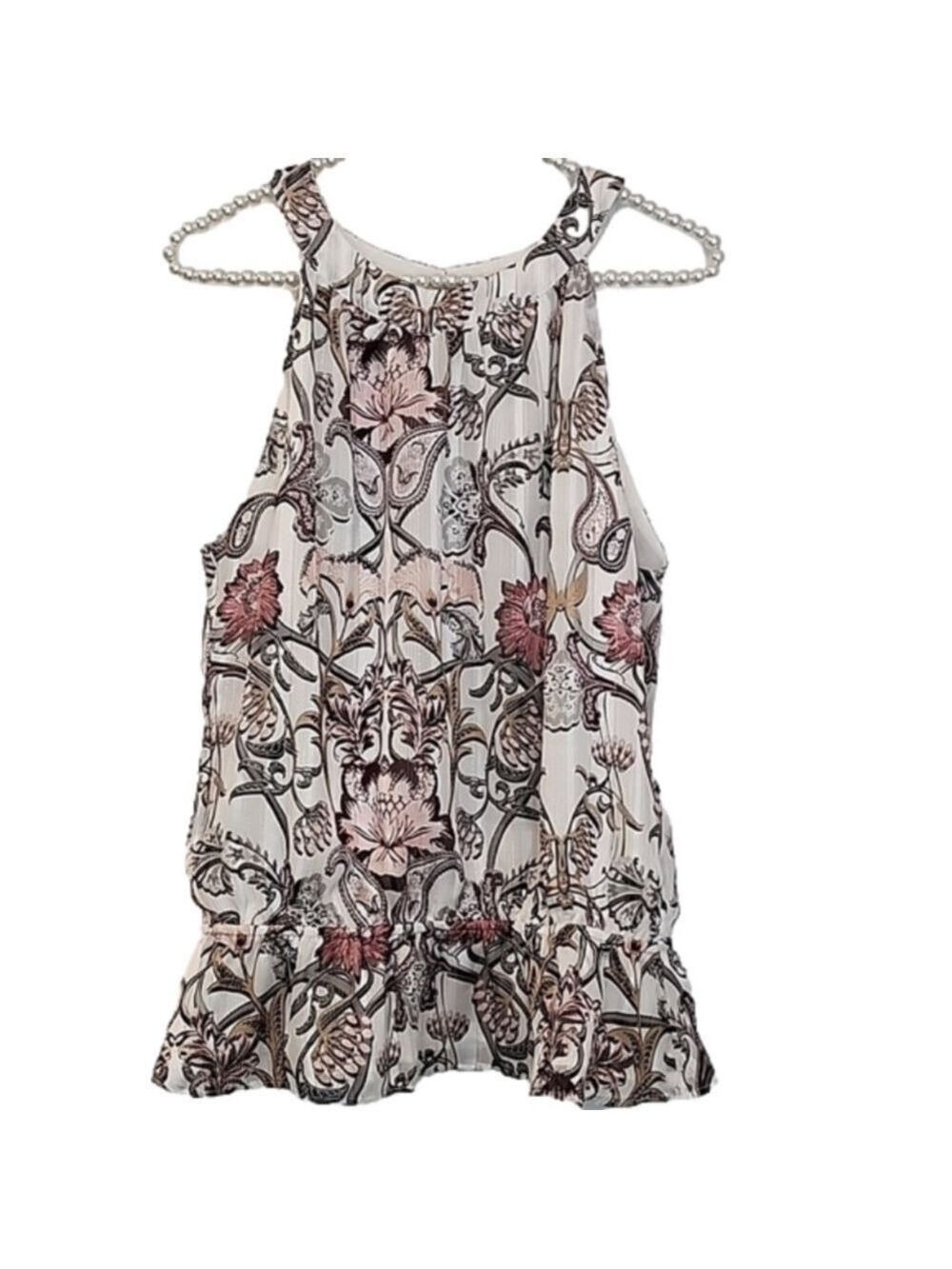 WHBM , White House Black Market, sleeveless, floral top , high neck